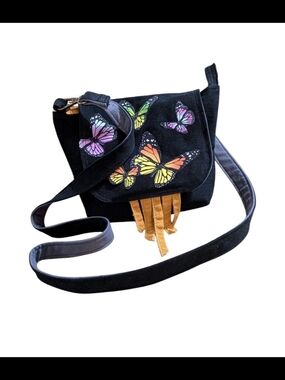 Handmade Upcycled Denim Butterfly Crossbody Bag, Adjustable Strap